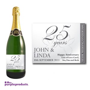 Personalised 25th Silver Wedding Anniversary Wine & Champagne Bottle Gift Present Label image 2