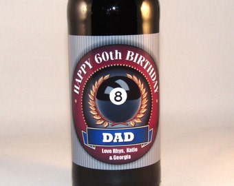 Personalised 8 Ball Pool Player 18th, 21st, 30th, 40th Birthday, Any Occasion, Beer Bottle Label