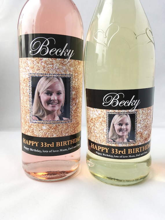 Purple Happy 60th Birthday Glossy Wine /& Champagne Bottle Gift Present Label