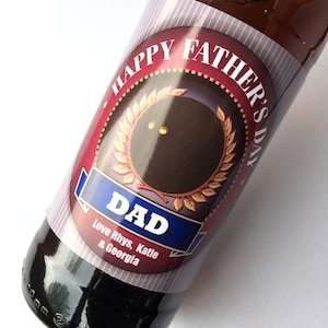 Personalised Squash Fan / Player Father's Day Beer Gift Bottle Label