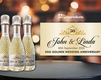 Personalised 50th Golden Wedding Anniversary Party Celebration Mini Prosecco Bottle Labels