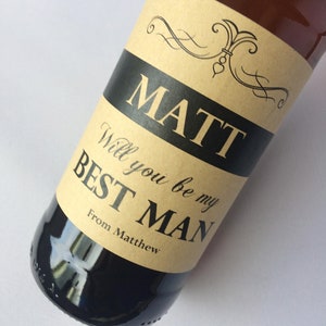 Personalised Will you be my Best Man, Usher, Groomsman, Beer & Wine Kraft Bottle Label Gift Present