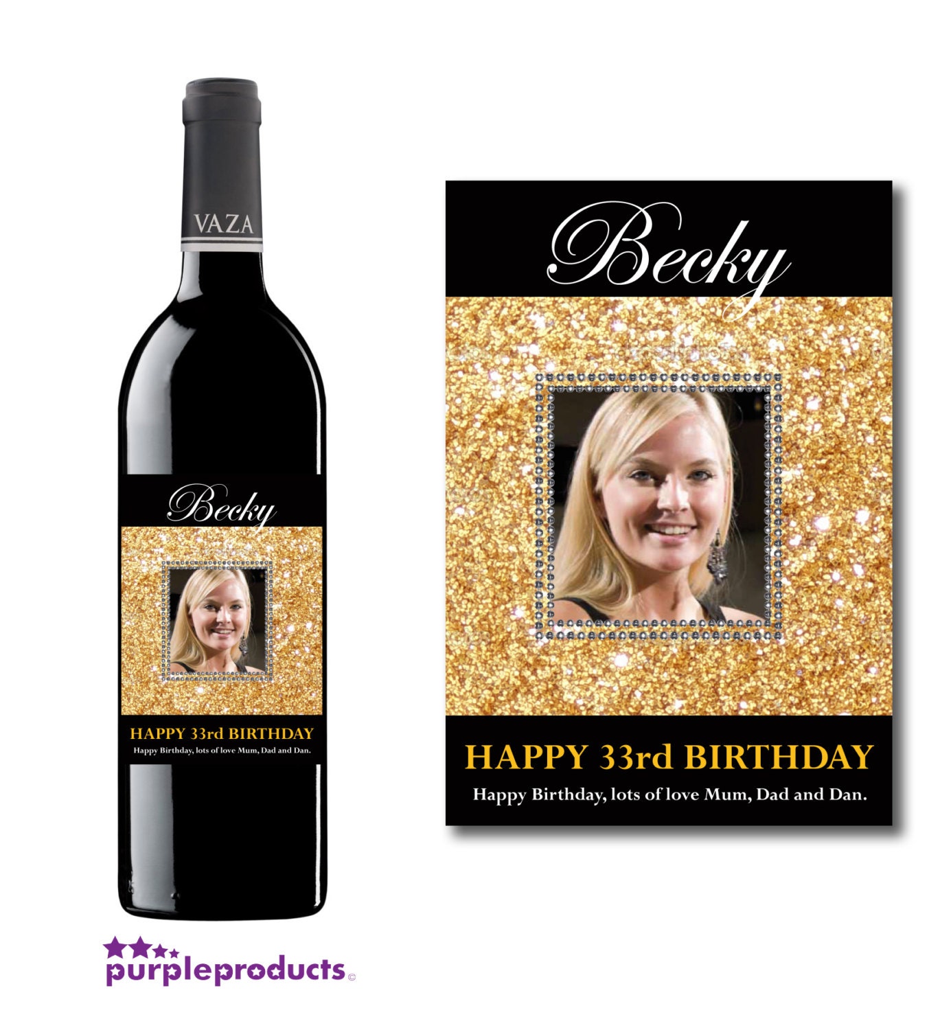 Personalised Photo Gold Dust Wine & Champagne Bottle Label Etsy