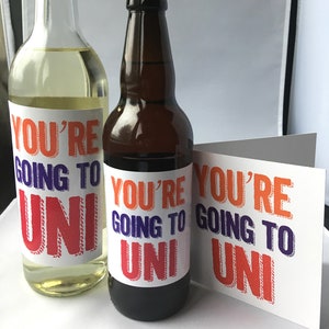 Sie gehen zur Uni, Universität Angebot Glückwunschkarte Wein Bier Etikett Geschenk