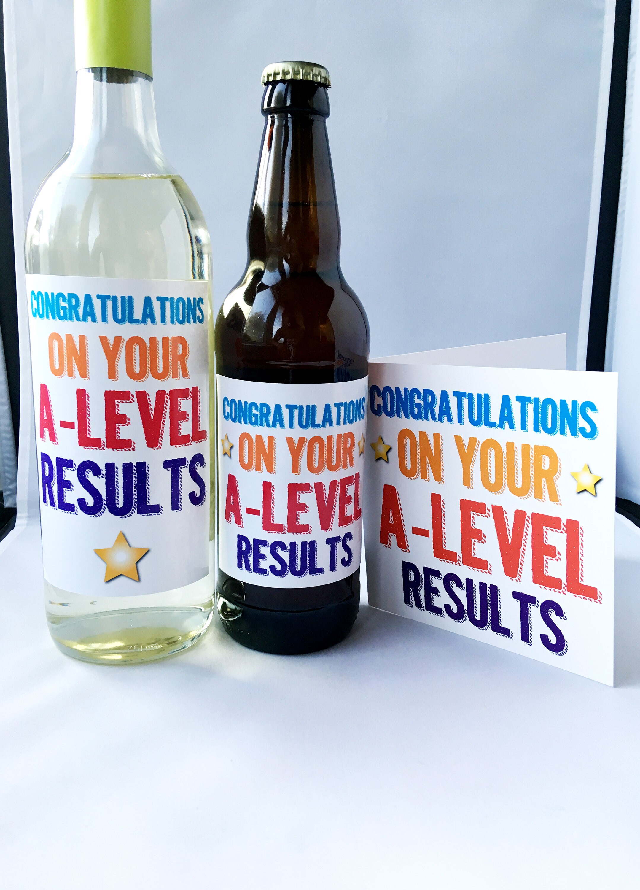 Congratulations on your A-Level Results Card Wine Beer Label Gift