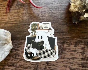 Cozy Reading Ghost Vinyl Sticker