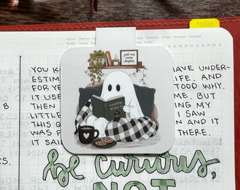 Cozy Reading Ghost Magnetic Bookmark | Spooky Fall Bookmark | Book Lover Gift