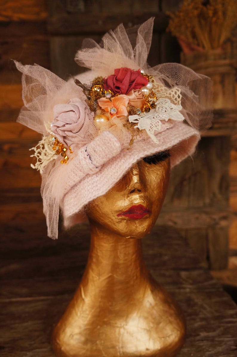 Victorian mohair winter hat Unique winter accessory Winter headdress Vintage beaded cap One of a kind winter hat RESERVED Winter Fairy