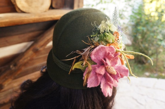 Green Beaded Cloche Hat Womens Fairy 