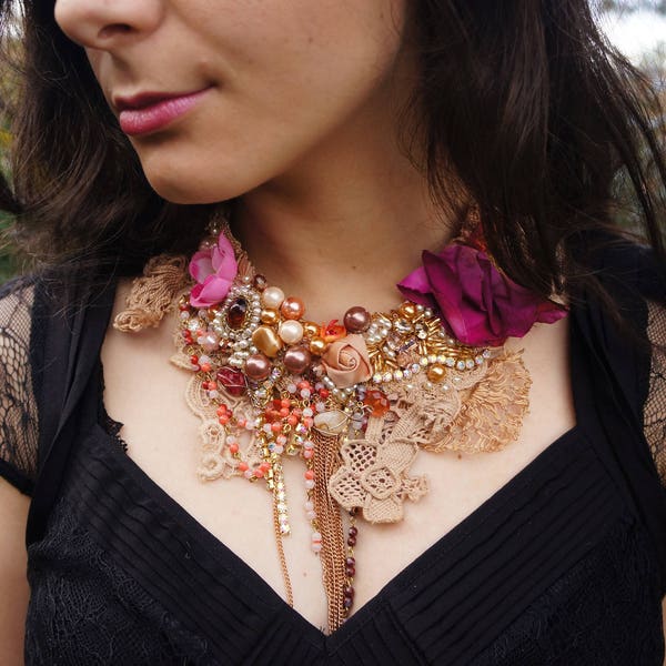 RESERVED Antient Fantasy - Romantic bold statement necklace Bohemian necklace Antique lace necklace Victorian handmade fairy neckpiece