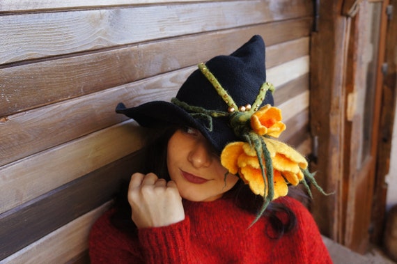 Handmade Witch Hat Pointed Felt Hat 