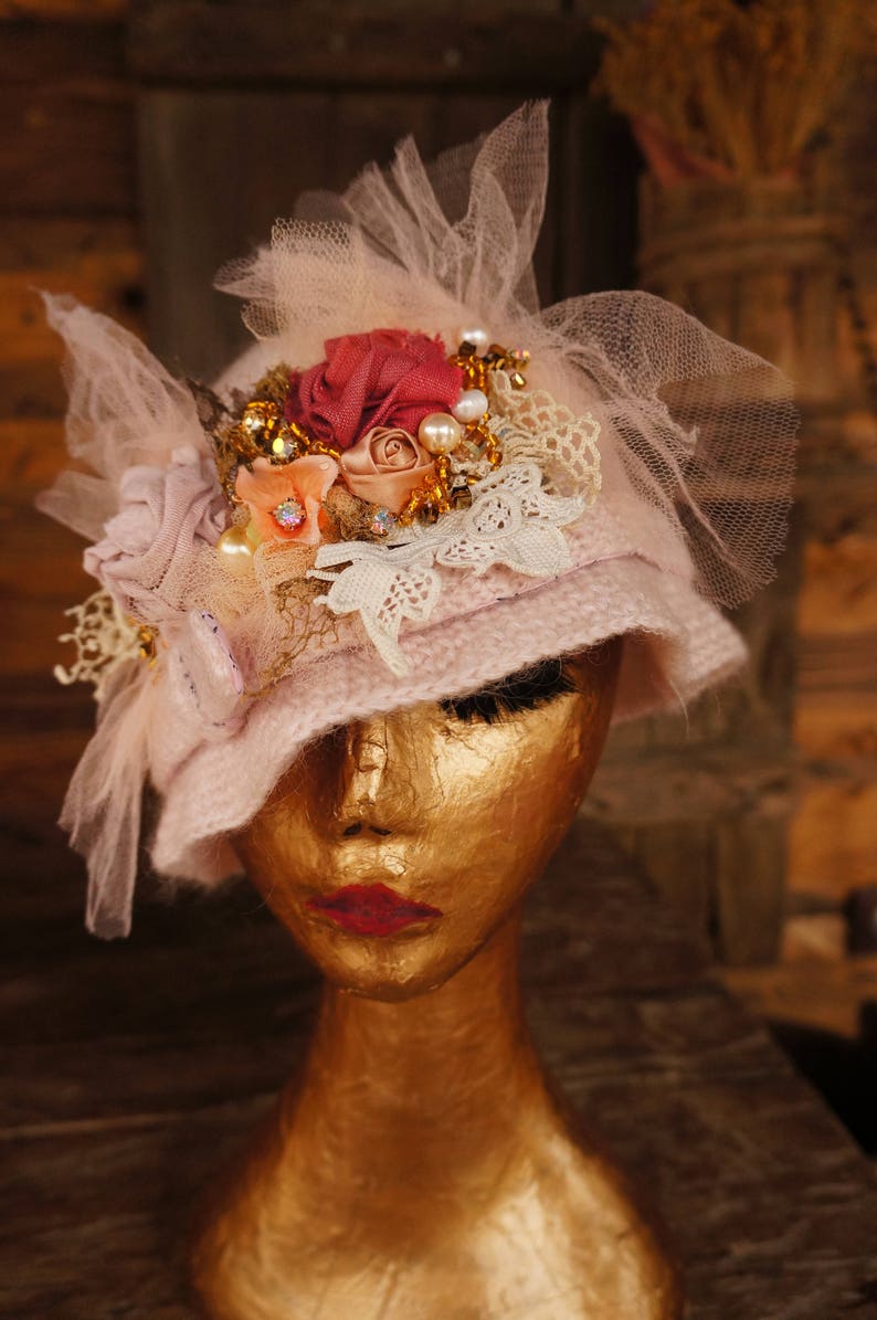 Victorian mohair winter hat Unique winter accessory Winter headdress Vintage beaded cap One of a kind winter hat RESERVED Winter Fairy