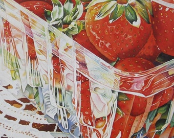 RED STRAWBERRIES -  Strawberry Watercolor Art Print