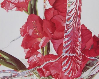 RED GLADS  - Red Floral Art Print -  Gladiolas Floral Art