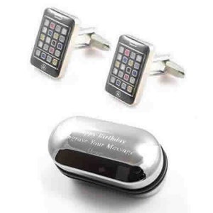Mobile Phone Cufflinks & Engraved Gift Box -  un Cufflinks, Novelty Cufflink for Men, Quirky Cufflinks, Personalised Cufflinks Box