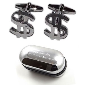 Dollar Sign Cufflinks American America USA Currency Cufflinks & Engraved Gift Box, Novelty Cufflinks,Personalised Cufflinks Box