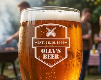 Personalised Birthday Pint Glass, Custom Engraved Tulip Beer Gift