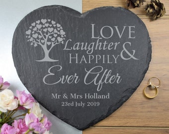Heart Placemat Personalised Engraved Slate, Happily Ever After, Platter, Cheeseboard, Valentines, Wedding Gift, Mothers Day, Fathers Day