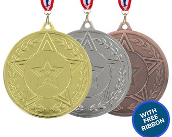 Personalised Engraved Medals Sports Award Complete with Medal Ribbon - Personalized Football Medals - Gold, Silver, Bronze, Sports Medals