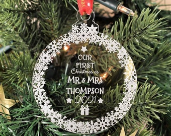 Personalised Christmas Tree Decoration Bauble First 1st Christmas Mr And Mrs 