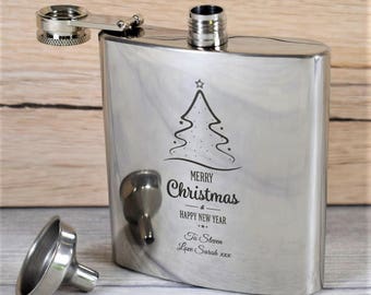 Festive, Engraved Christmas Hip Flasks - Christmas Presents, New Year Gift, Chistmas Hip Flask, Seasonal Hip Flask, Secret Santa Gift