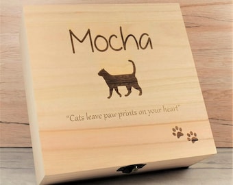 Personalised, Engraved Pet Remembrance box with Cat Silhouette Design - Cat Memorial Box, Pet Remembrance Box - Available in Medium & Large