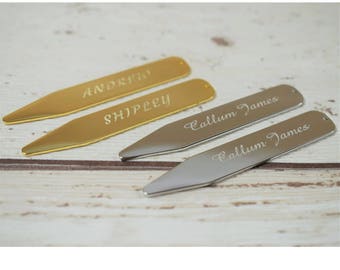 Personalised, Engraved Collar Stiffeners | Available in Gold OR Silver - Mens Collar Stiffeners, Mens Accessories, Engraved Collar Stays