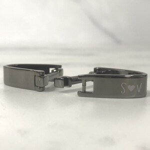 Personalised Cufflinks Initials Heart Clip Style Gunmetal Cufflink Wedding Day Custom Engraved - Personalised Engraved Gift Box Available