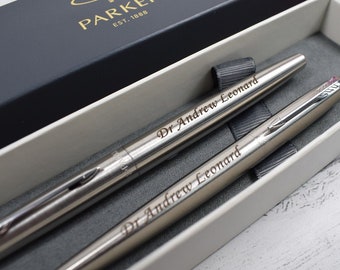 Personalised Pen Set, Engraved Pen, Stainless Steel Parker Jotter