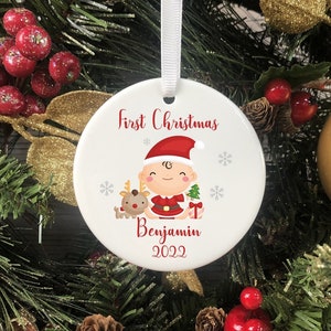 Personalised Name Bauble - Babys First Christmas Bauble Personalised Tree Decoration Ceramic Printed Bauble - Babys Christmas Gifts