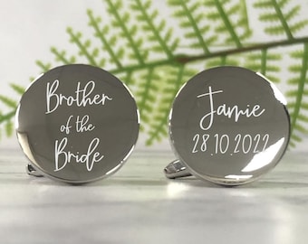 Mens Personalisierte Bruder der Braut Hochzeit Tag Individuell gravierte RUNDE Manschettenknöpfe - personalisierte gravierte Geschenkbox verfügbar