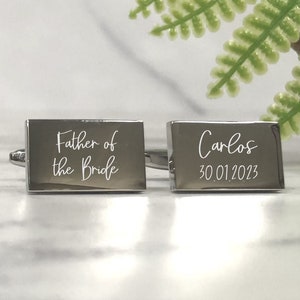 Mens Personalised Father of the Bride Wedding Day Custom Engraved RECTANGLE Cufflinks - Personalised Engraved Gift Box Available