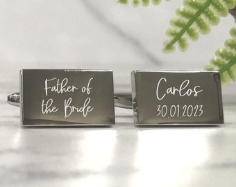 Mens Personalised Father of the Bride Wedding Day Custom Engraved RECTANGLE Cufflinks - Personalised Engraved Gift Box Available