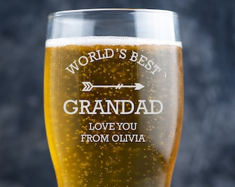 Personalised Beer Glass, Custom Beer Glass, Engraved Pint Glass, Beer Glasses, Grandad Birthday Gift, New Grandad, World's Best Grandad