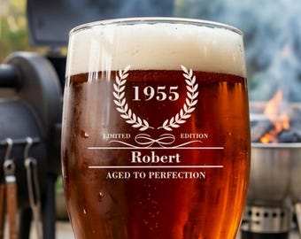 Personalised Birthday Pint Glass | Engraved Crest Lager Beer Gift