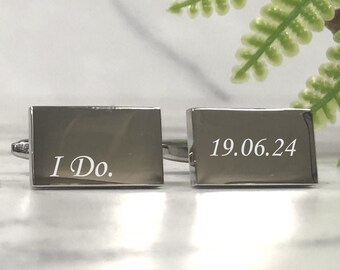 Mens Personalised I Do Wedding Custom Engraved RECTANGLE Cufflinks - Personalised Gift Box Available