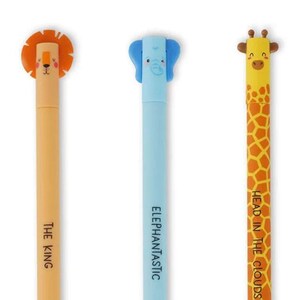 Legami Savannah uitwisbare gelpennenset - olifant, giraffe en leeuw, safaridierenpennen, Legami-gelpennen, uitwisbare pennen, schattige dierenpennen