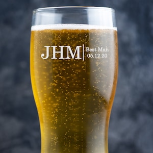 Engraved Beer Glass, Custom Beer Glass, Groomsmen Gift, Personalised Pint Glass, Usher Pint Glass, Wedding Gift, Best Man, Initial Design