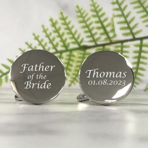 Mens Personalised Father of the Bride Wedding Day Custom Engraved ROUND Cufflinks - Personalised Engraved Gift Box Available