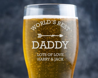 Personalised Beer Glass for Dads, Engraved Pint Glass, Best Dads Christmas Gift, Personalized Pint Glass, New Daddy Gift, World's Best Daddy