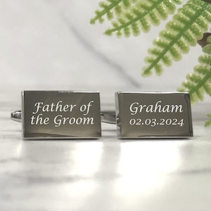Mens Personalised Father of the Groom Wedding Day Custom Engraved RECTANGLE Cufflinks - Personalised Engraved Gift Box Available