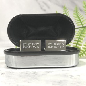 Abotoaduras retangulares personalizadas masculinas, lugar especial, dia de casamento, gravado personalizado, caixa de presente gravada personalizada disponível