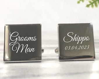 Mens Personalised Grooms Man Wedding Day Custom Engraved SQUARE Cufflinks - Personalised Engraved Gift Box Available