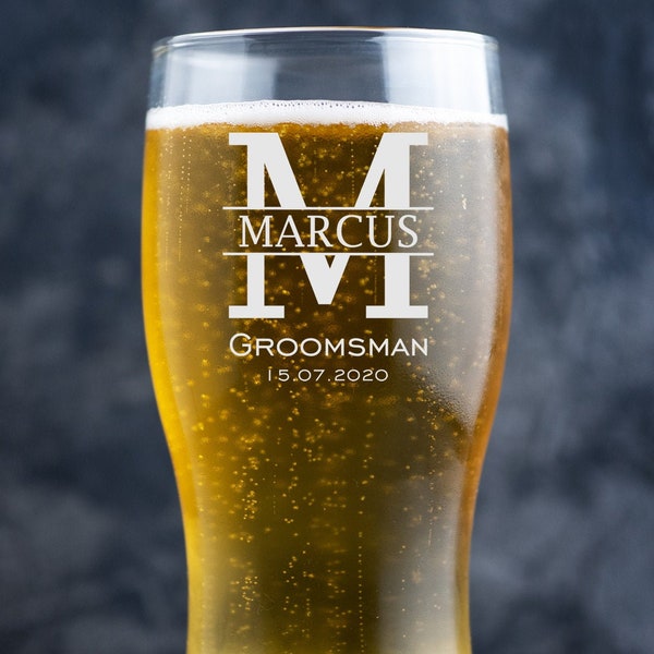 Engraved Beer Glass, Custom Beer Glass, Groomsmen Gift, Personalised Pint Glass, Beer Glass, Usher Pint Glass, Best Man Initial