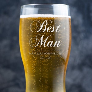 Engraved Beer Glass, Custom Beer Glass, Groomsmen Gift, Personalised Pint Glass, Usher Pint Glass, Wedding Gift, Best Man Text