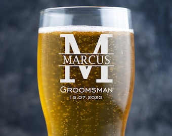 Engraved Beer Glass, Custom Beer Glass, Groomsmen Gift, Personalised Pint Glass, Beer Glass, Usher Pint Glass, Best Man Initial