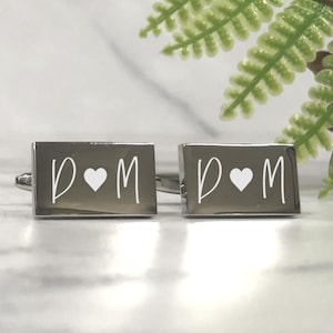 Silver Personalised Engraved Initial RECTANGLE Wedding Cufflinks - Personalised Engraved Gift Box Available