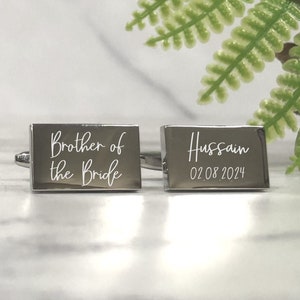 Mens Personalised Brother of the Bride Wedding Day Custom Engraved RECTANGLE Cufflinks - Personalised Engraved Gift Box Available