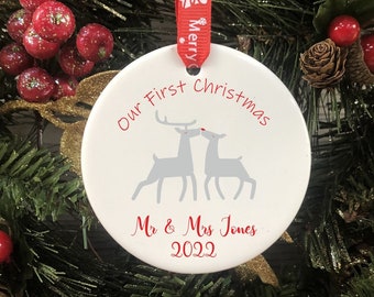 Personalised Christmas Tree Decoration Printed Bauble Gift - Christmas Wedding, Mr & Mrs First Christmas, 1st Christmas Gifts, Just Married