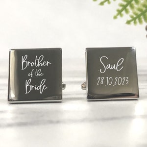 Mens Personalised Brother of the Bride Wedding Day Custom Engraved SQUARE Cufflinks - Personalised Engraved Gift Box Available